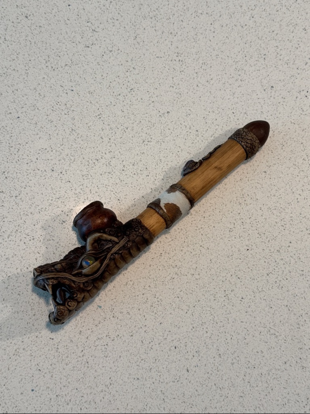 2/$40 🔥 Carved Dragon Bamboo Smoking Pipe – Brown & Tan